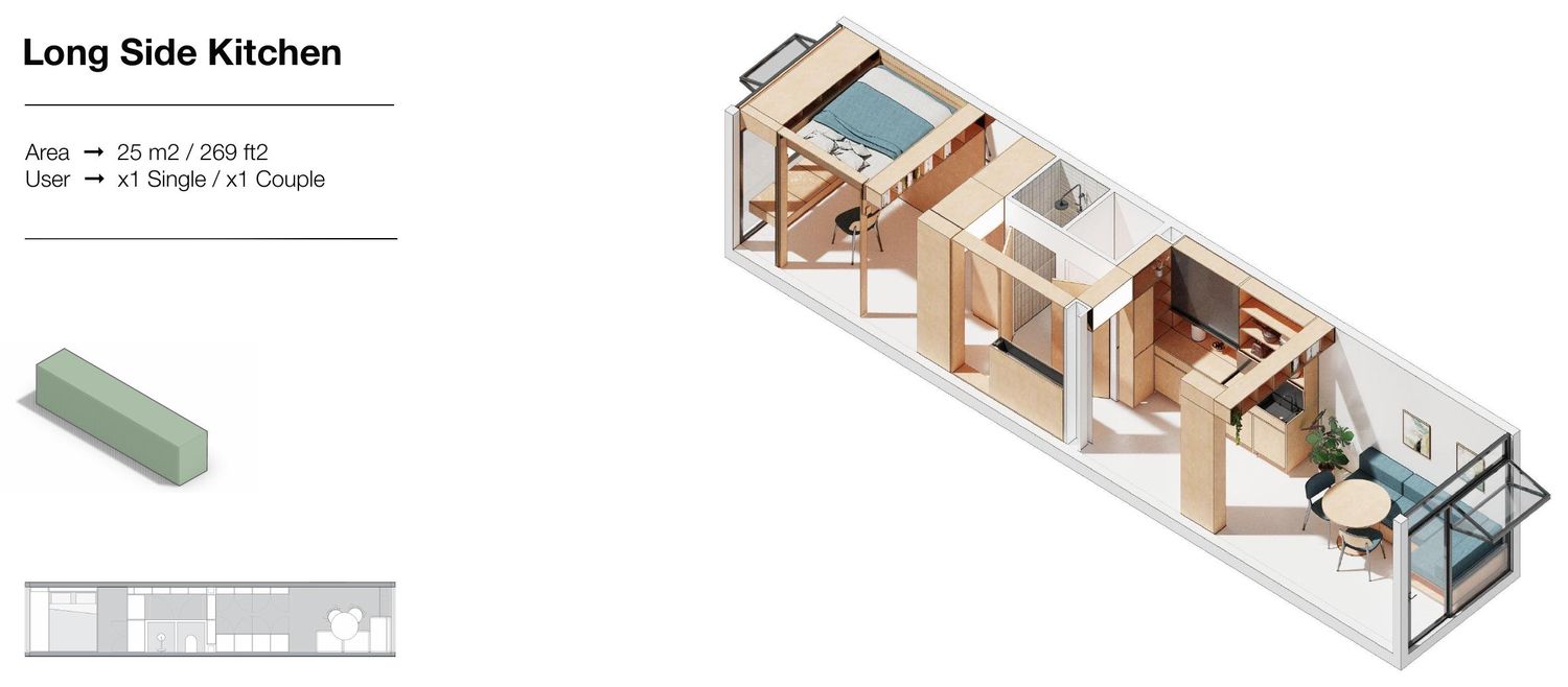 Long side kitchen layout